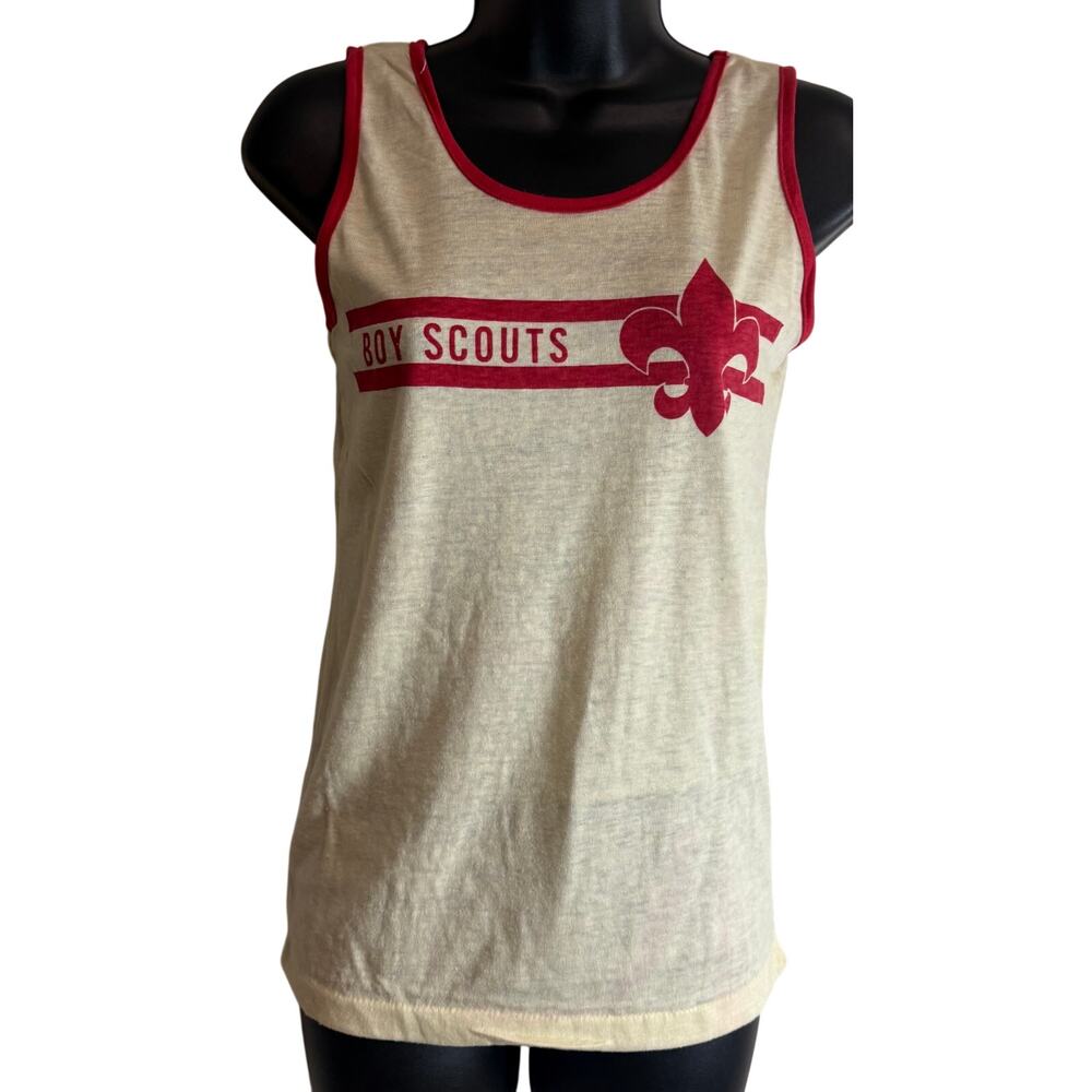 Vintage Boy Scouts Tank Top Ringer Red White Graphic USA Made Large